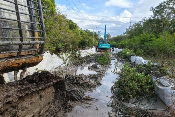 Penimbunan Dimulai di Atas Geotekstil untuk Pembukaan Jalan Desa Talio